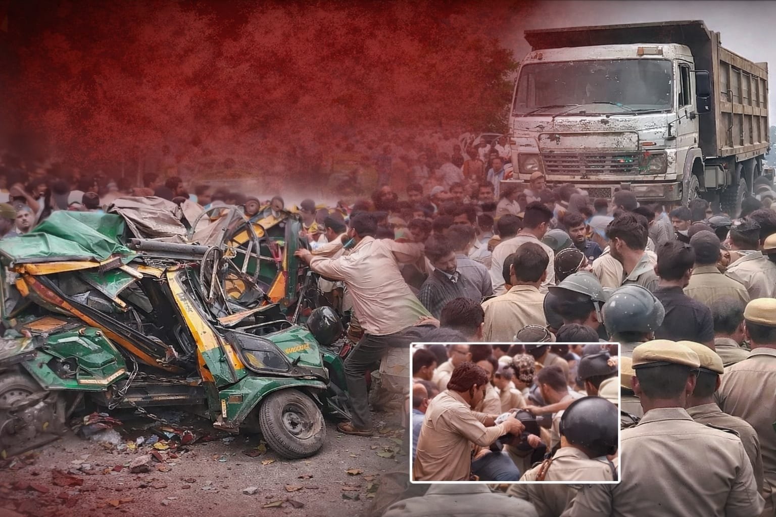 agra-khandoli-road-accident-container-auto