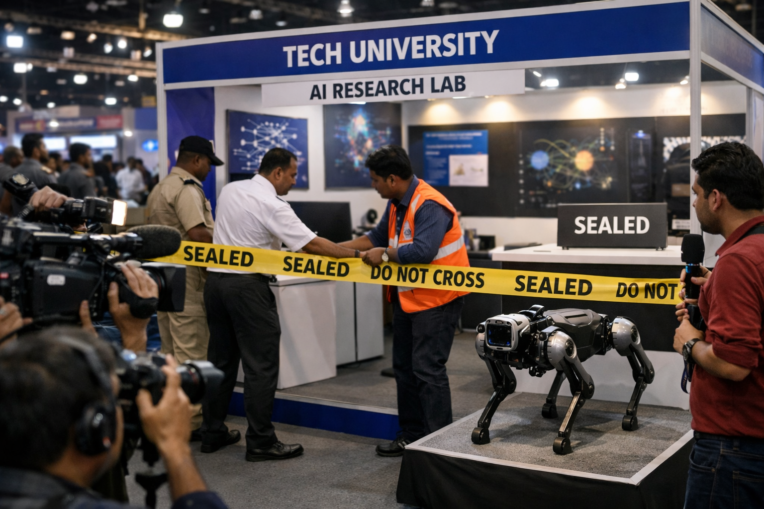 गलगोटिया यूनिवर्सिटी AI विवाद के दौरान AI समिट में सील किया गया स्टॉल