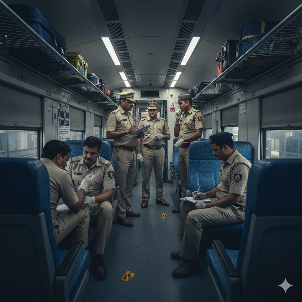 चलती ट्रेन में हैवानियत मामले में एसी कोच में जांच करती पुलिस