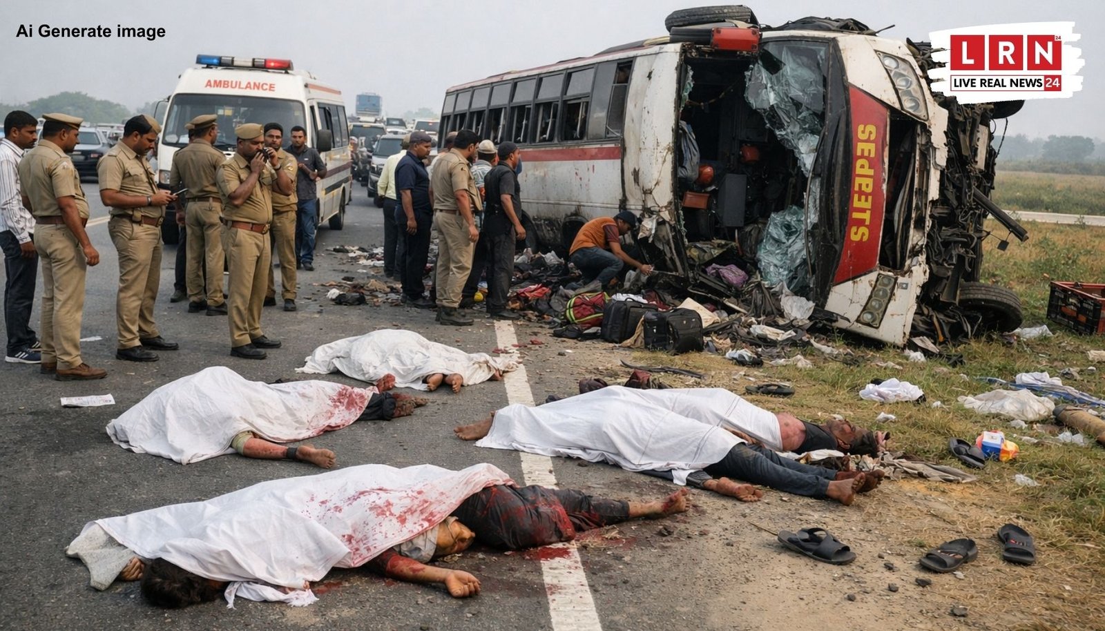 Bus overturned on Purvanchal Expressway near Lucknow Gosainganj accident site