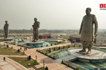 राष्ट्र प्रेरणा स्थल टिकट सस्ता होने के बाद लखनऊ स्थित म्यूजियम परिसर का दृश्य