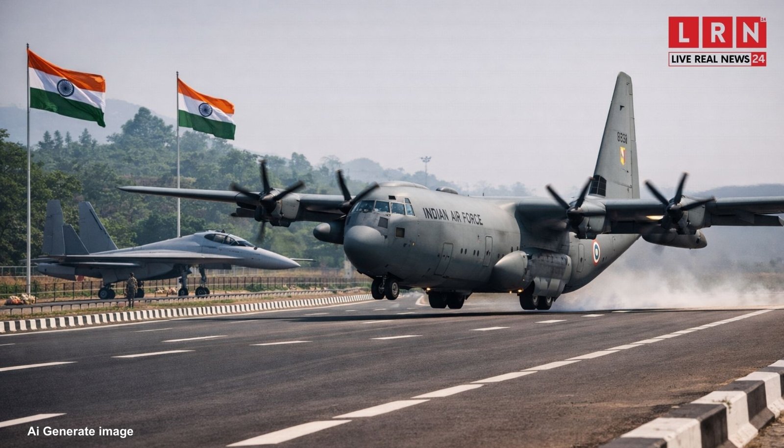 मोरन ELF लैंडिंग के दौरान हाईवे पर उतरता वायुसेना का C-130 विमान