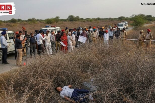 बीकानेर रणजीतपुरा में 8वीं बोर्ड परीक्षा देने निकली छात्रा की हत्या के बाद विरोध प्रदर्शन करते ग्रामीण