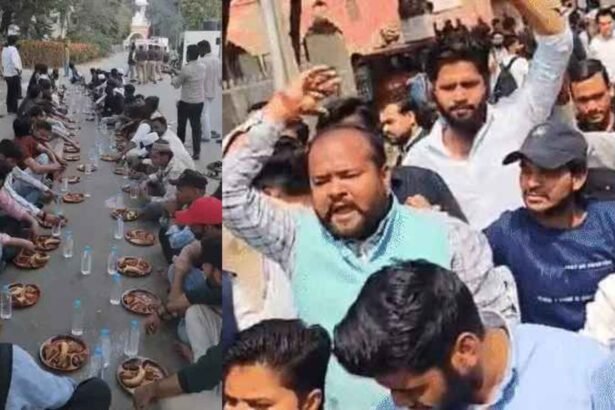 लखनऊ यूनिवर्सिटी कैंपस में लाल बारादरी भवन के बाहर पुलिस तैनाती