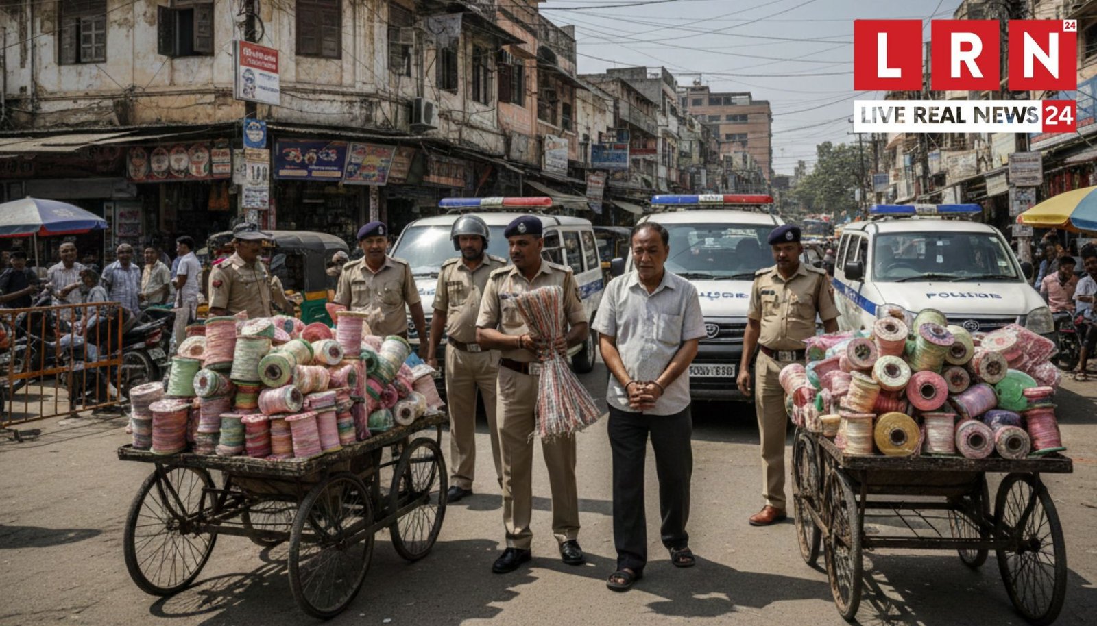 यूपी चाइनीज मांझा बैन पर पुलिस की कार्रवाई दर्शाती न्यूज़ इमेज