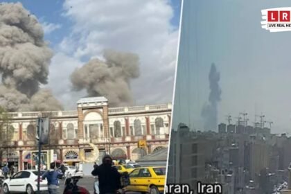 तेहरान में एयरस्ट्राइक के बाद उठता धुएं का गुबार और हवाई हमले का सायरन