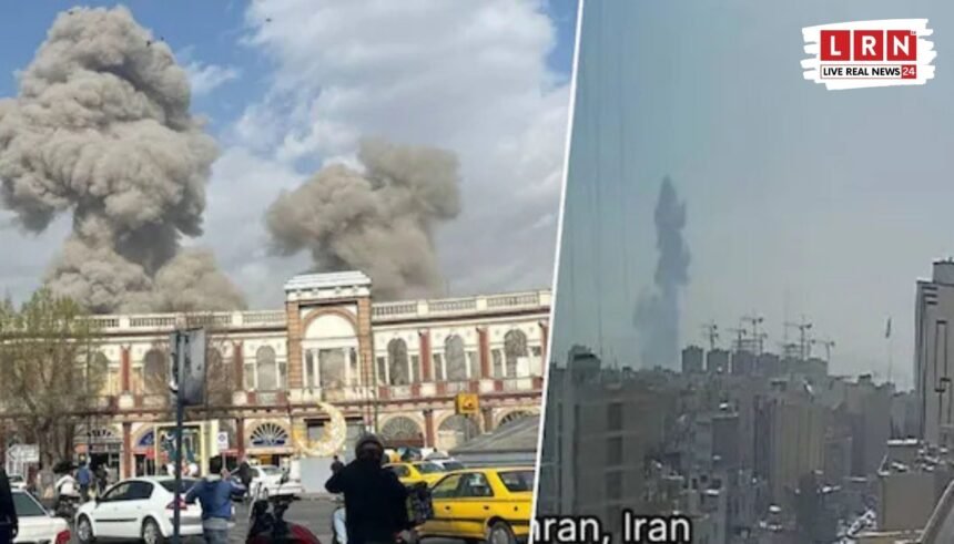 तेहरान में एयरस्ट्राइक के बाद उठता धुएं का गुबार और हवाई हमले का सायरन