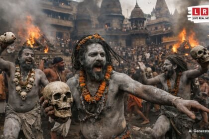 मणिकर्णिका घाट पर नागा साधु चिता की भस्म से होली खेलते हुए