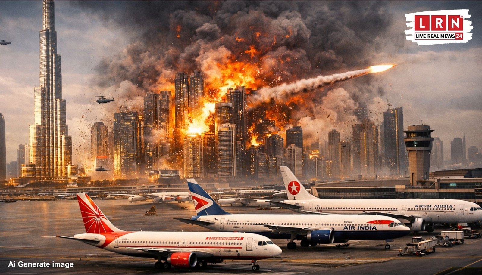 दुबई में बुर्ज खलीफा के पास ड्रोन हमले के बाद बंद पड़ा एयरपोर्ट और अंधेरा किया गया टॉवर