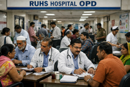 RUHS सुपर स्पेशियलिटी OPD में SMS मेडिकल कॉलेज के डॉक्टर मरीजों का इलाज करते हुए