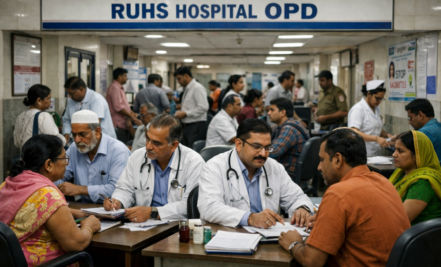 RUHS सुपर स्पेशियलिटी OPD में SMS मेडिकल कॉलेज के डॉक्टर मरीजों का इलाज करते हुए