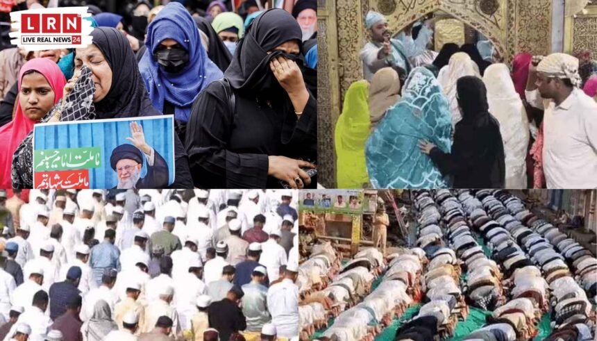 जयपुर में ईद के दौरान काले झंडों के बीच नमाज और फूल बरसाते लोग