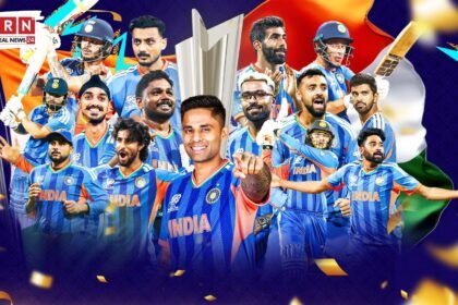 India celebrating T20 World Cup 2026 victory after defeating New Zealand in final at Narendra Modi Stadium