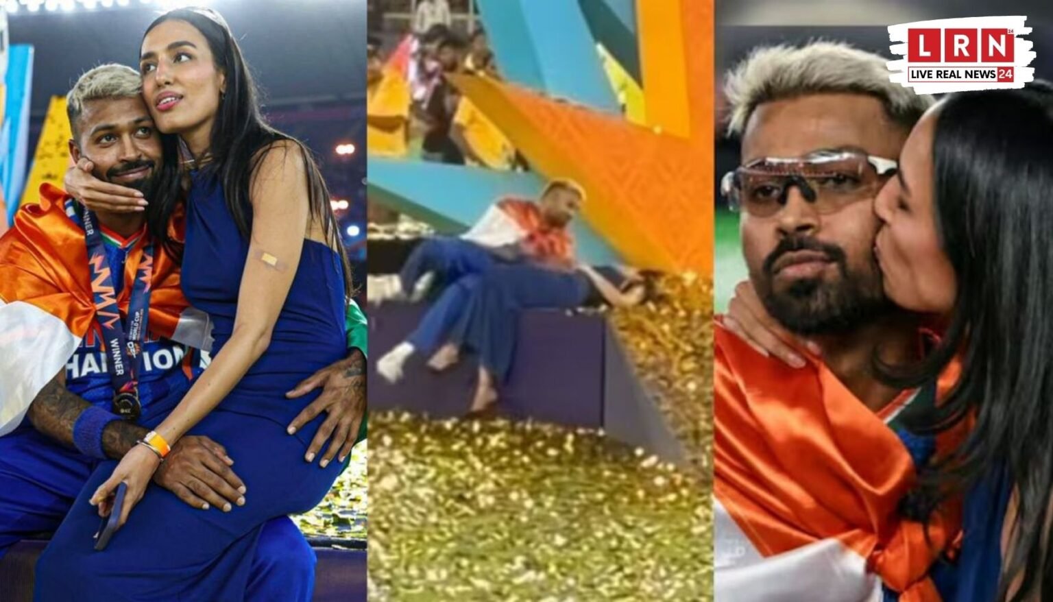 टी-20 वर्ल्ड कप जीत के जश्न के दौरान तिरंगा ओढ़े हुए हार्दिक पंड्या