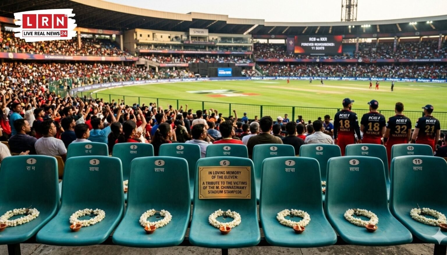चिन्नास्वामी स्टेडियम में खाली सीटें, भगदड़ पीड़ितों को श्रद्धांजलि