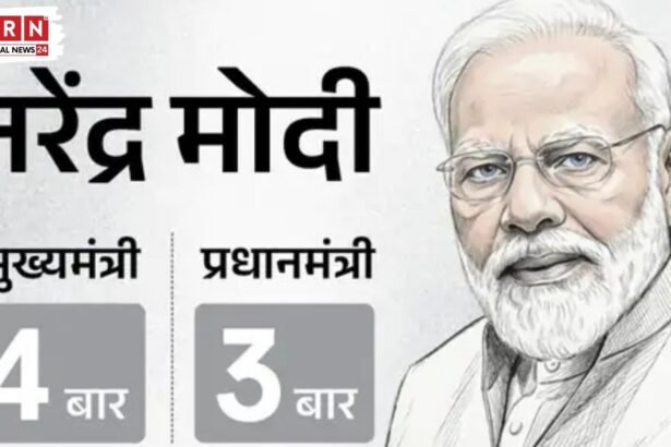 Narendra Modi taking oath as Gujarat CM and India PM side by side image