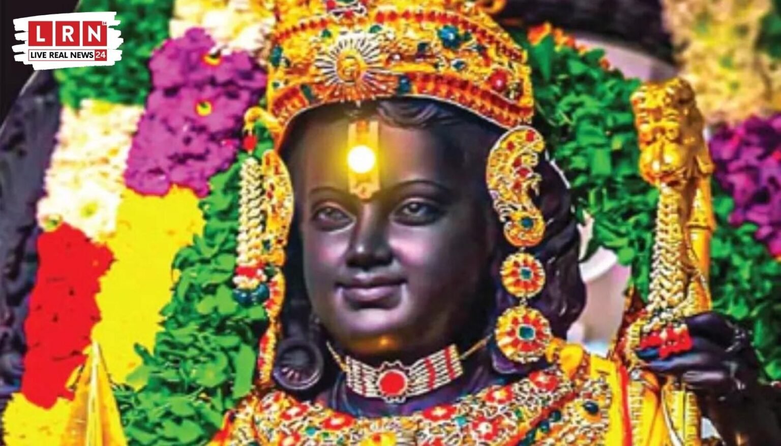 अयोध्या राम मंदिर में रामलला के सूर्य तिलक के दौरान ललाट पर पड़ती सूर्य की किरणें