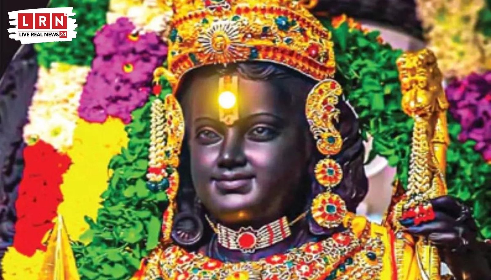 अयोध्या राम मंदिर में रामलला के सूर्य तिलक के दौरान ललाट पर पड़ती सूर्य की किरणें