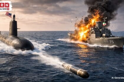 हिंद महासागर में ईरान का युद्धपोत IRIS Dena टॉरपीडो हमले के बाद डूबता हुआ