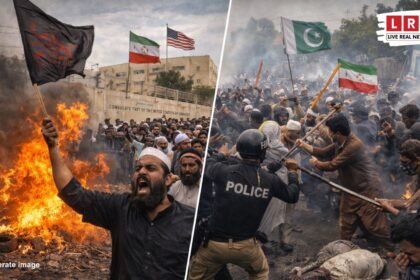 कराची में अमेरिकी वाणिज्य दूतावास के बाहर प्रदर्शनकारियों पर आंसू गैस छोड़ती पुलिस