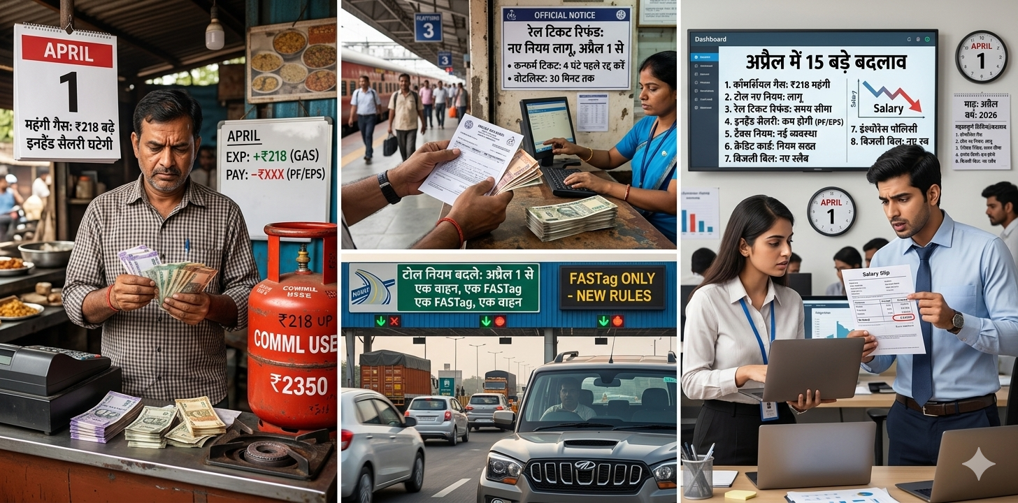 April 2026 new rules gas cylinder price hike train ticket toll tax salary impact India