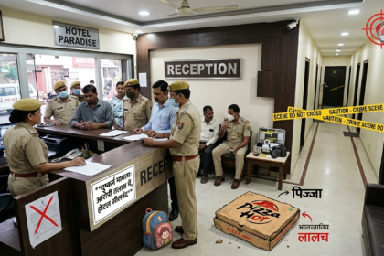 आगरा पुलिस की टीम जांच करते हुए और थाना सिकंदरा का सांकेतिक दृश्य।
