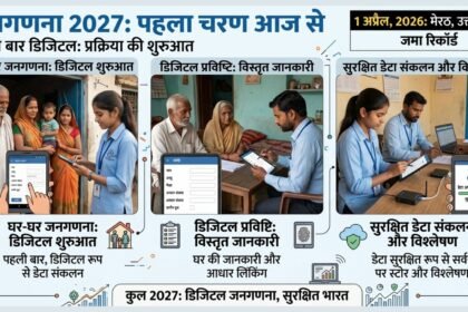 मोबाइल ऐप के जरिए डिजिटल जनगणना करते कर्मचारी का दृश्य