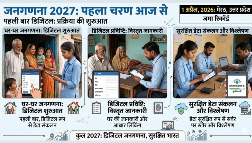 मोबाइल ऐप के जरिए डिजिटल जनगणना करते कर्मचारी का दृश्य