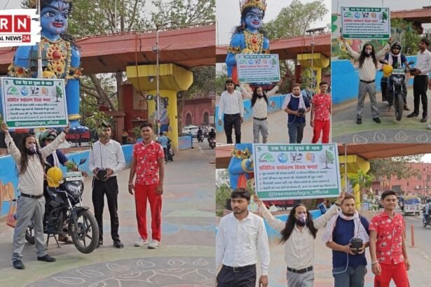 ट्री मैन त्रिमोहन मिश्रा विश्व पर्यावरण दिवस पर आगरा में पर्यावरण संरक्षण और वृक्ष बचाने का संदेश देते हुए।