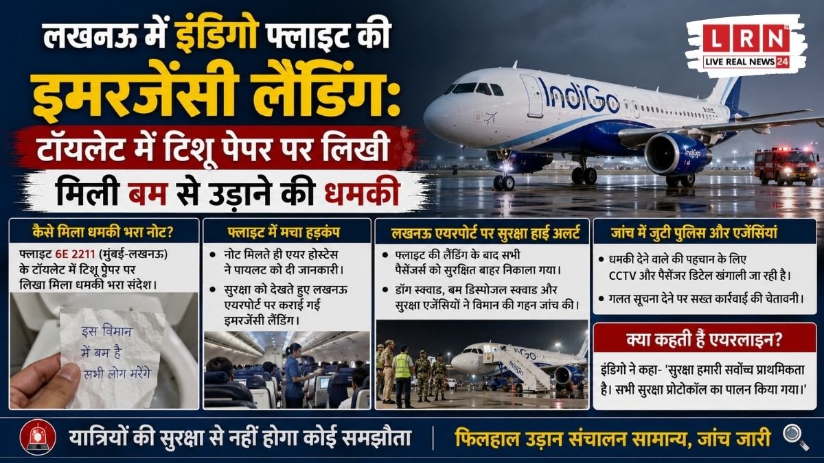 लखनऊ एयरपोर्ट पर इंडिगो फ्लाइट की इमरजेंसी लैंडिंग के बाद सुरक्षा जांच करती एजेंसियां