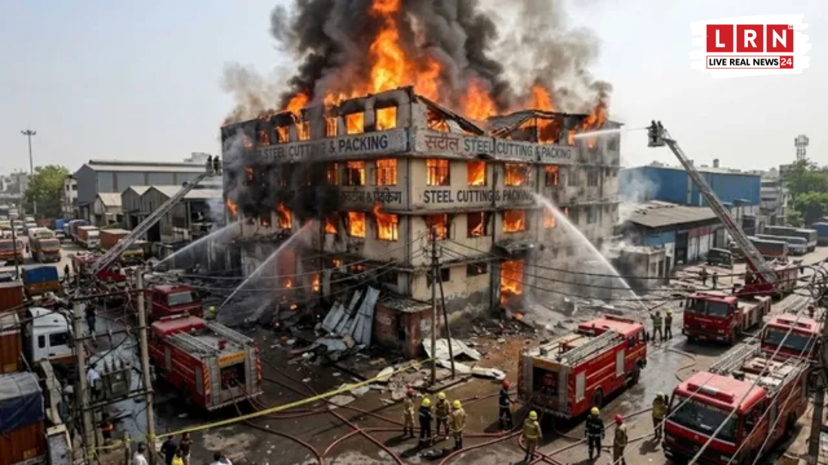 दिल्ली के मायापुरी स्थित स्टील कटिंग फैक्ट्री में लगी भीषण आग के दौरान राहत और बचाव कार्य