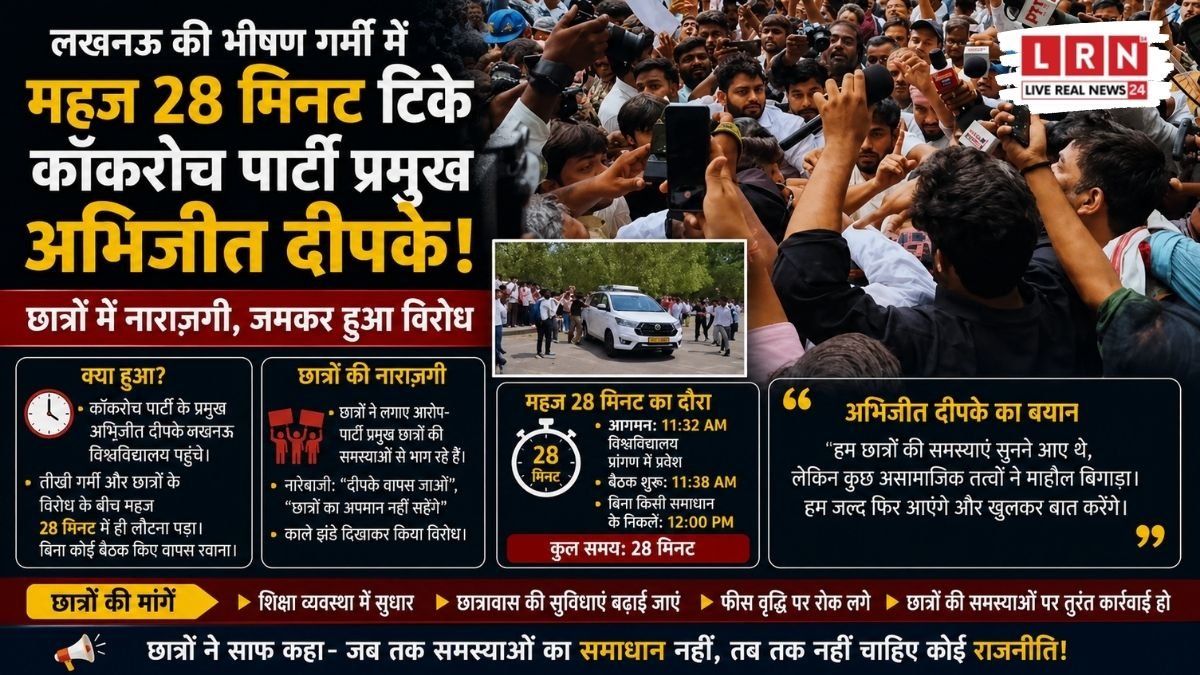 लखनऊ की धूप में सिर्फ 28 मिनट टिके अभिजीत दीपके! छात्रों ने घेरा, बोले- आंदोलन हमारा, क्रेडिट लेने आए थे?